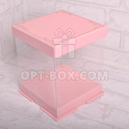 Коробка куб 25,5*25,5*28см (прозрачный /розовый)