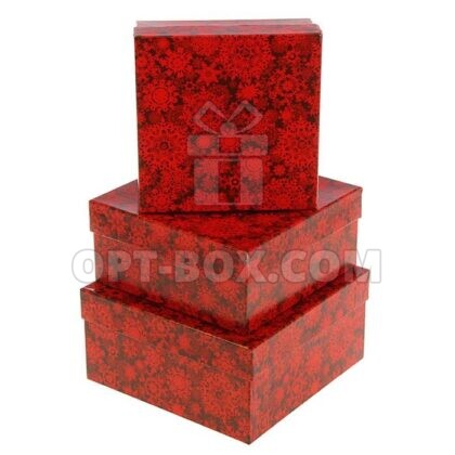 Набор коробок 3в1 «Снежинки на красном» 19*19*9,5см — 15,5*15,5*6,5см