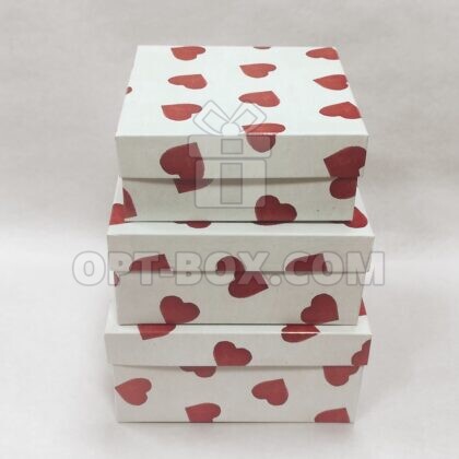 Набор коробок 3в1 «Сердечки на белом» 19*19*9,5 — 15,5*15,5*6,5см